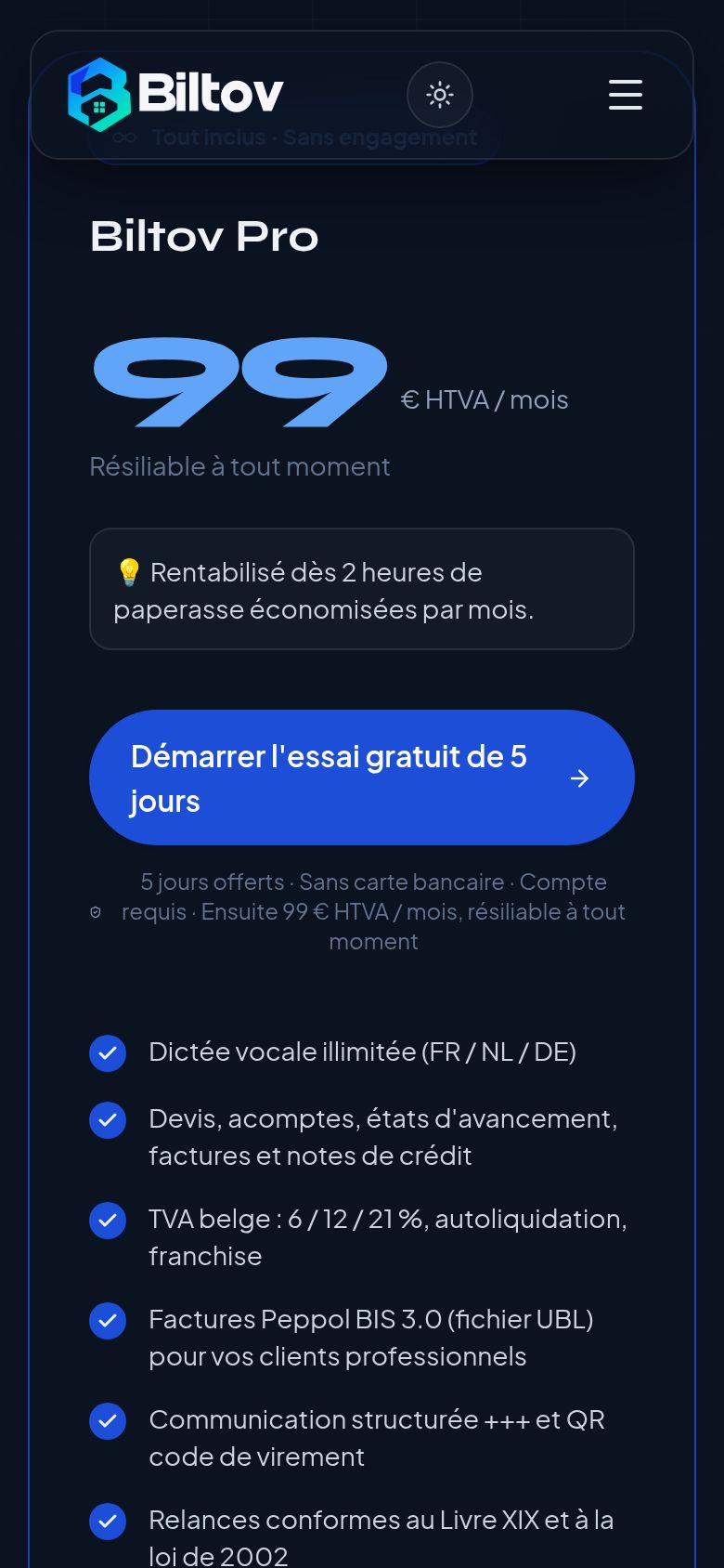 Capture d'écran : Forfaits et abonnement