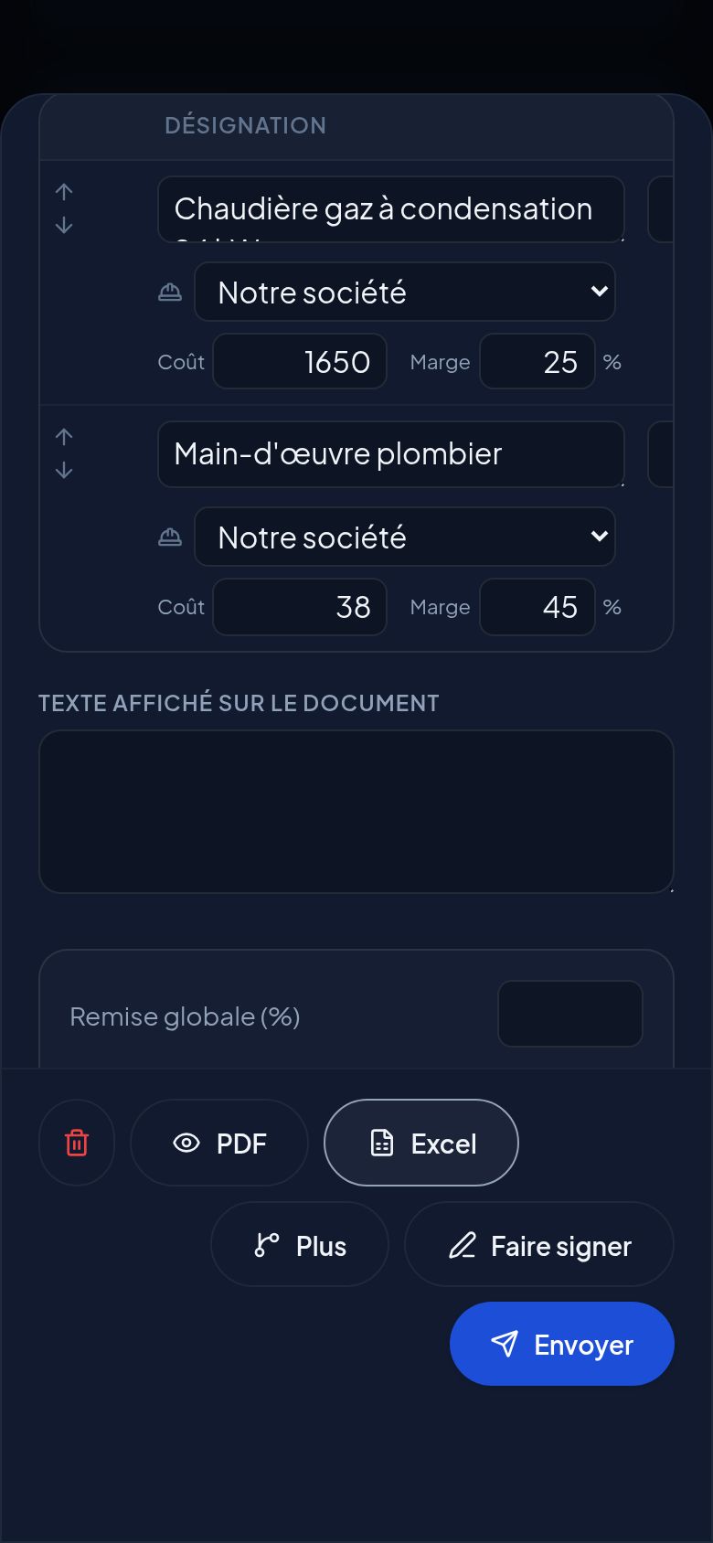 Capture d'écran : Créer et modifier un devis