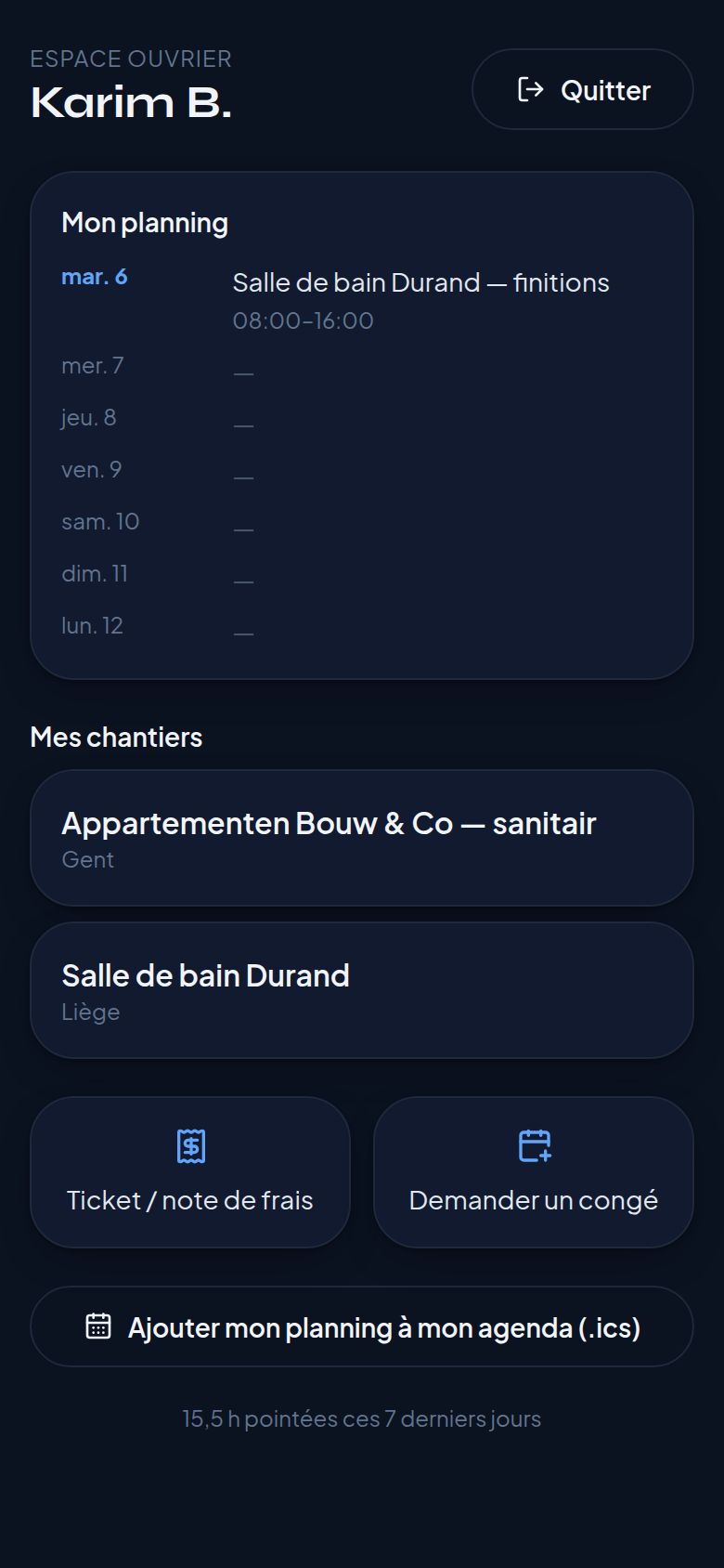 Capture d'écran : Espace ouvrier