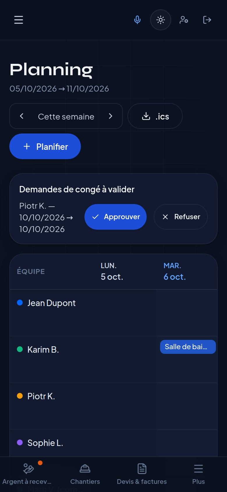 Capture d'écran : Langues, mode jour / nuit