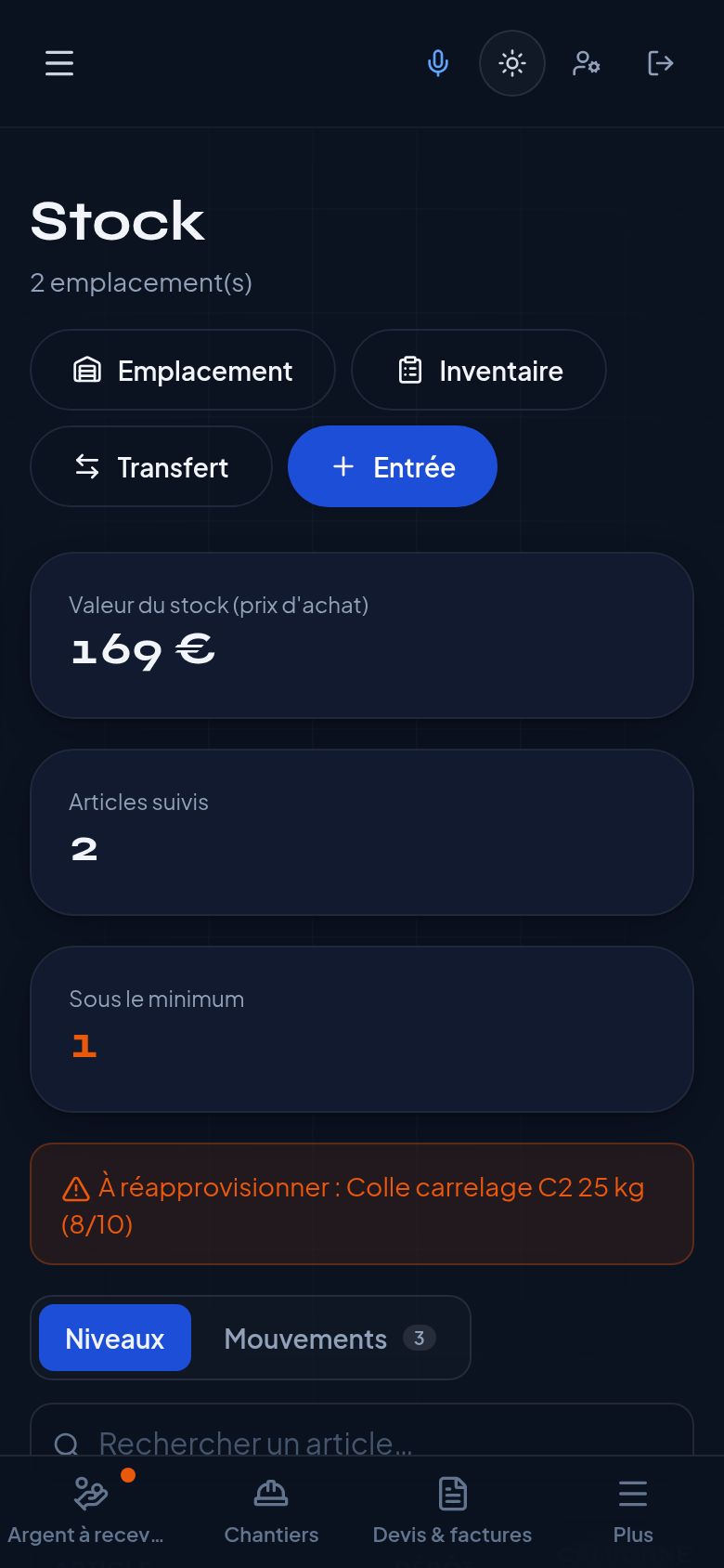Capture d'écran : Stock et véhicules